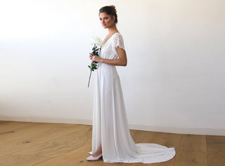 Ivory Wrap Wedding Gown with Train #1163 Maxi Blushfashion