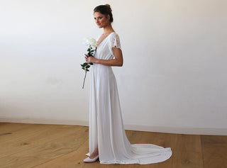 Ivory Wrap Wedding Gown with Train #1163 Maxi Blushfashion