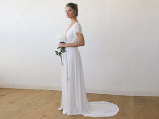 Ivory Wrap Wedding Gown with Train #1163 Maxi Blushfashion