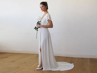 Ivory Wrap Wedding Gown with Train #1163 Maxi Blushfashion