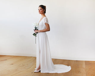 Ivory Wrap Wedding Gown with Train #1163 Maxi Blushfashion