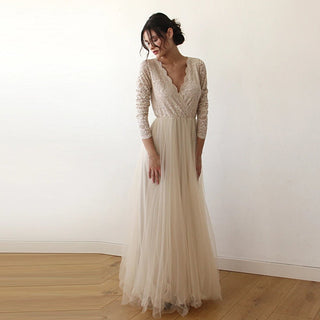 Bestseller Curvy Champagne Lace & Tulle Wedding Dress #1125 Maxi L-XL Blushfashion