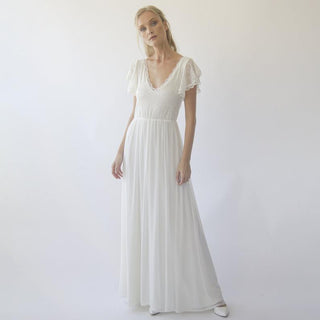 Lace Flutter Sleeves bohemian wedding dress  #1285 Maxi Blushfashion