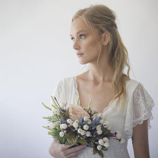 Lace Flutter Sleeves bohemian wedding dress  #1285 Maxi Blushfashion