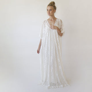 Lace ivory bridal kaftan ,bat sleeves lace wedding Dress #1367 Maxi Blushfashion