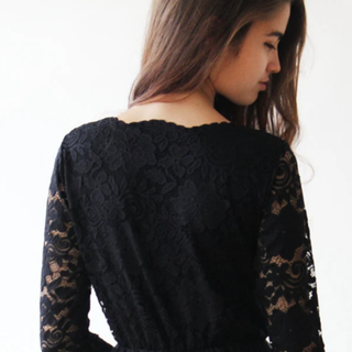 Lace three quarters sleeves Black maxi dress 1124 Maxi Blushfashion