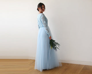Light Blue Tulle and Lace Dress #1125 Maxi Blushfashion