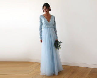 Light Blue Tulle and Lace Dress #1125 Maxi Blushfashion