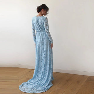 Light Blue Wrap Dress with Train #1151 Maxi Blushfashion