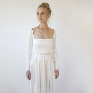 Bestseller Ivory Square Neckline Minimalist Satin Wedding Dress #1351 Maxi M-L Blushfashion
