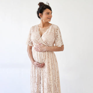 Maternity Blush wrap lace bohemian wedding dress, butterfly sleeves with pockets #7024 Maxi M-L Blushfashion