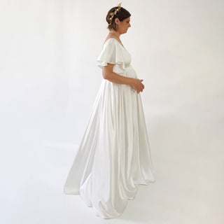 Maternity Silky Minimalist wedding dress, Elegant Satin Butterfly Sleeves Ivory  Pregnancy Dress #7001 Maxi M-L Blushfashion