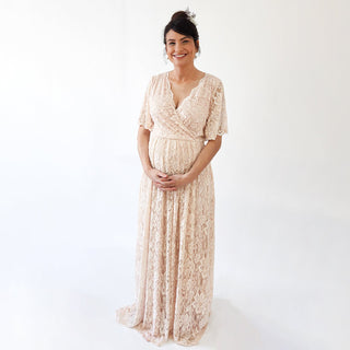 Maternity Blush wrap lace bohemian wedding dress, butterfly sleeves with pockets #7024 Maxi Blushfashion