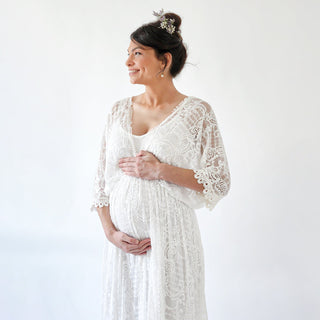 Maternity Bohemian ivory bat sleeves lace wedding Dress #7018 Maxi Blushfashion