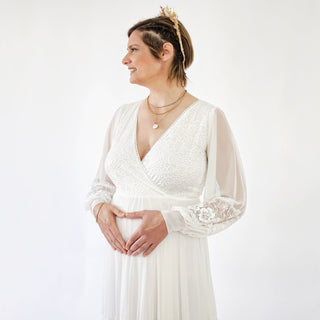 Maternity Boho chiffon and lace wedding dress, Pregnancy wedding dress #7005 Maxi Blushfashion