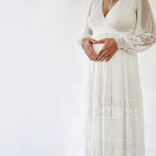 Maternity Boho chiffon and lace wedding dress, Pregnancy wedding dress #7005 Maxi Blushfashion