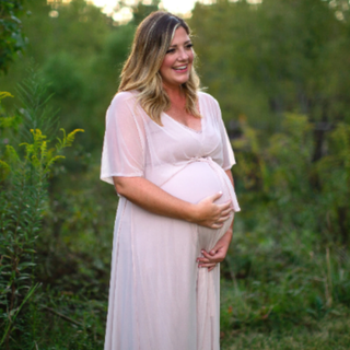 Maternity chiffon mesh dress, Pregnancy Flattering Ivory gown  #1027 Maxi Blushfashion