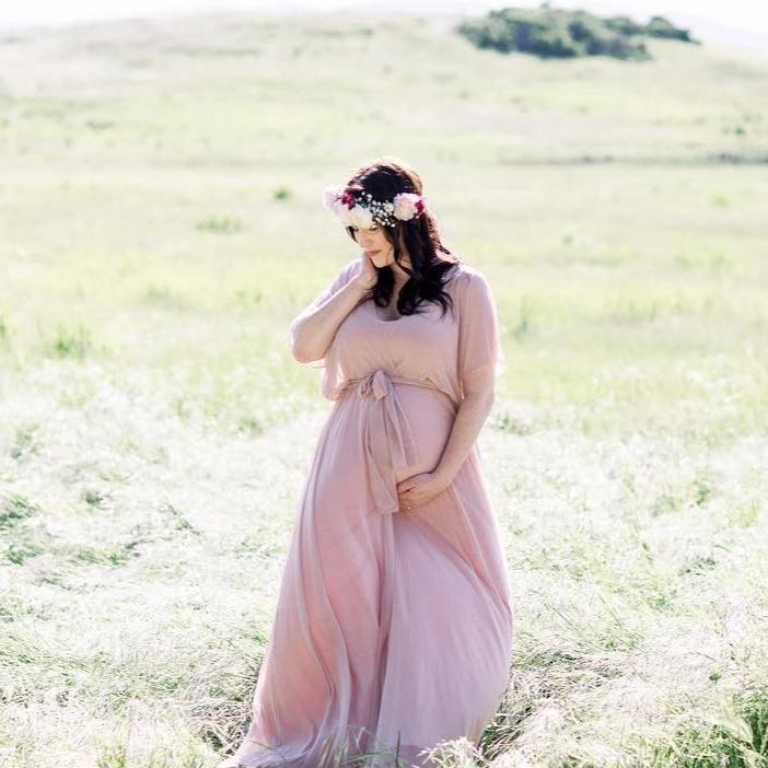 pink dress for maternity shoot Maternity Chiffon Yarn Photoshoot Bump Dresses, Pink / S