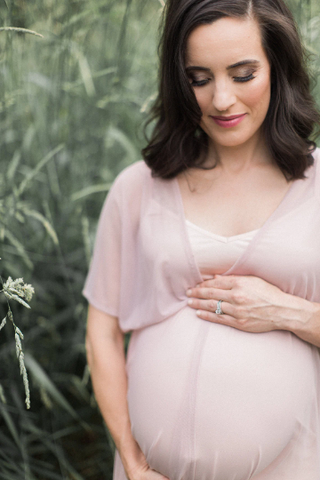 Maternity chiffon mesh dress, Pregnancy Flattering Pink gown  #1027 Maxi Blushfashion