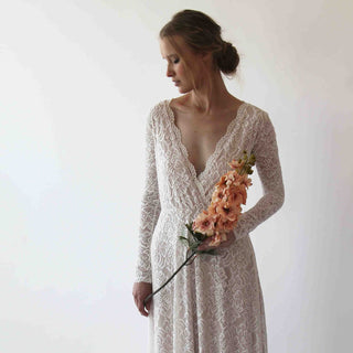 Maternity Ivory Blush Vintage Style Long Sleeves lace wedding dress  #1258 Maxi Blushfashion
