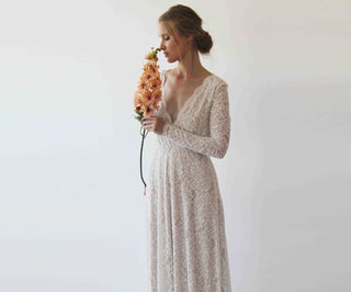 Maternity Ivory Blush Vintage Style Long Sleeves lace wedding dress  #1258 Maxi Blushfashion
