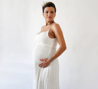 Maternity Ivory Draped lace  Dress with Spaghetti Stipes  #7010 Maxi Blushfashion