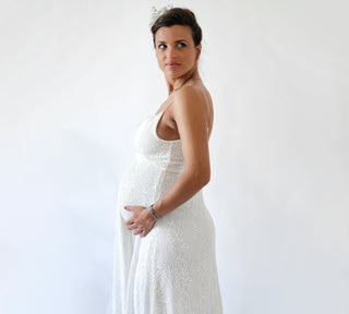 Maternity Ivory Draped lace  Dress with Spaghetti Stipes  #7010 Maxi Blushfashion