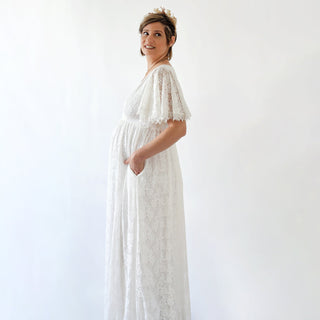 Maternity Ivory lace bohemian wedding dress with pockets #7004 Maxi Blushfashion
