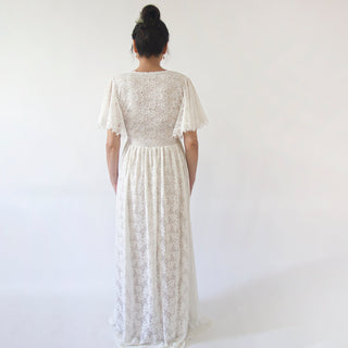 Maternity Ivory Pearl lace bohemian wedding dress with pockets #7016 Maxi Blushfashion
