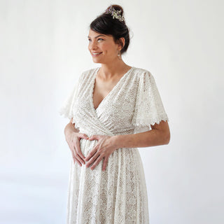 Maternity Ivory Pearl lace bohemian wedding dress with pockets #7016 Maxi Blushfashion