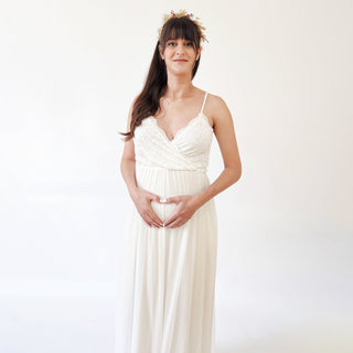Maternity Ivory Wrap Straps lace dress with chiffon mesh skirt  #7015 Maxi Blushfashion