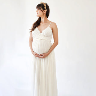Maternity Ivory Wrap Straps lace dress with chiffon mesh skirt  #7015 Maxi Blushfashion