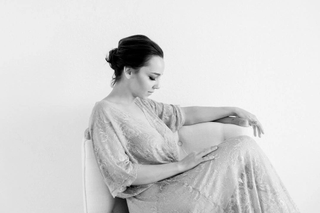 Maternity Photo shoot dress, White Lace gown with bat-wings sleeves #1417 Maxi Blushfashion