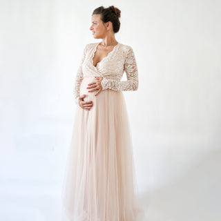 Maternity Pink Blush Tulle and Lace dress, Pastel Pregnancy dress #7011 Maxi Blushfashion