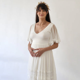 Maternity Romantic Chiffon Wedding dress, Vintage Butterfly Sleeves #7022 Maxi Blushfashion
