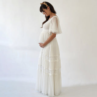 Maternity Romantic Chiffon Wedding dress, Vintage Butterfly Sleeves #7022 Maternity Romantic Chiffon Wedding dress, Vintage Butterfly Sleeves #7022