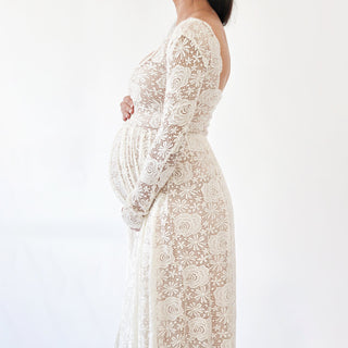 Maternity Vintage Ivory  Square Neckline Dress #7019 Maxi Blushfashion