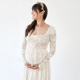 Maternity Vintage Ivory  Square Neckline Dress #7019 Maxi Blushfashion