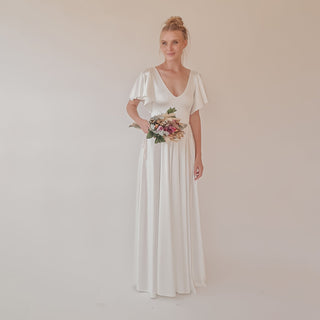 Minimalist, Elegant Satin Butterfly Sleeves Ivory Wedding Dress #1349 Minimalist, Elegant Satin Butterfly Sleeves Ivory Wedding Dress #1349