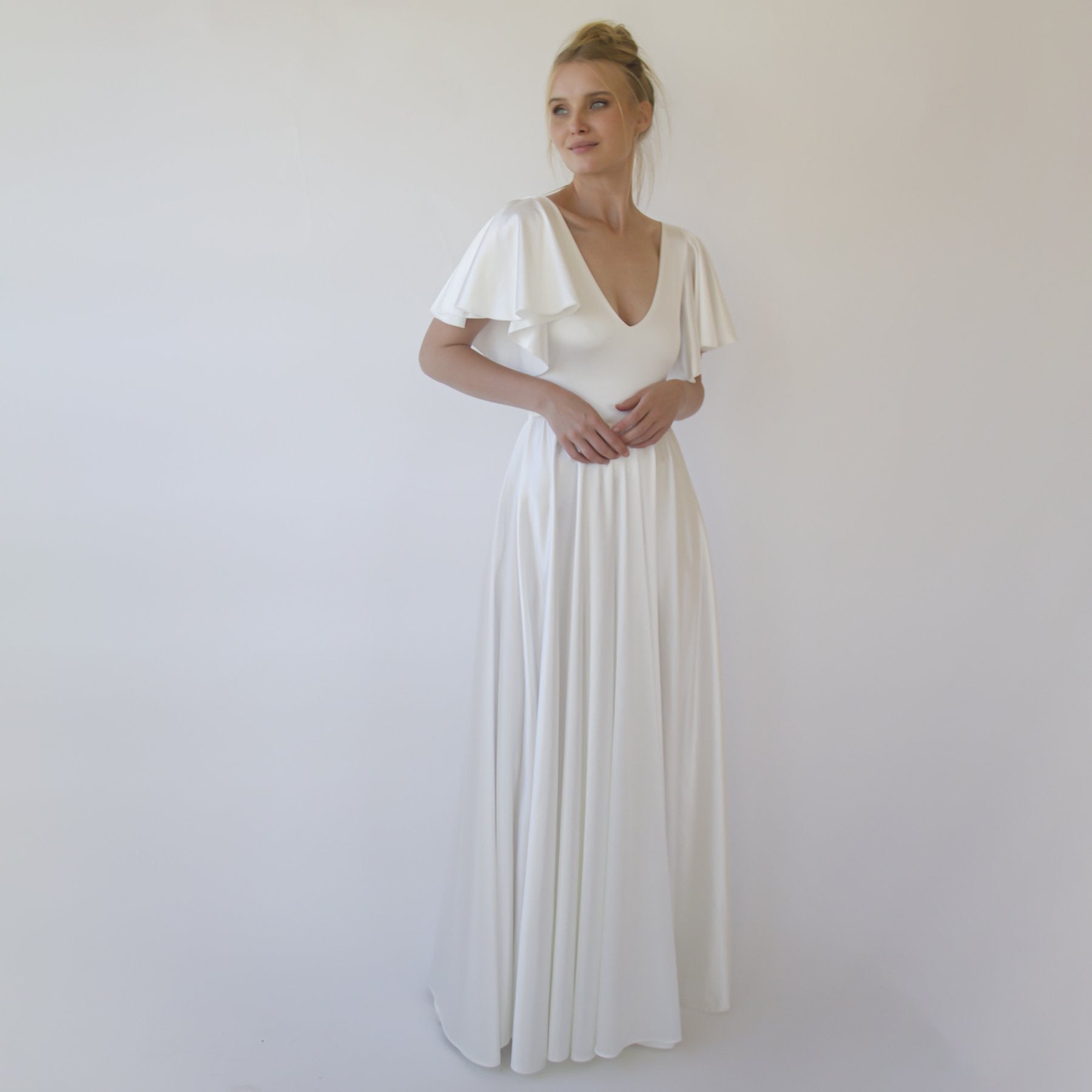 White Maxi Dress - High Slit Dress - Ivory Dress With Butterfly Sleeves