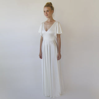 Minimalist, Elegant Satin Butterfly Sleeves Ivory Wedding Dress #1349 Maxi Blushfashion