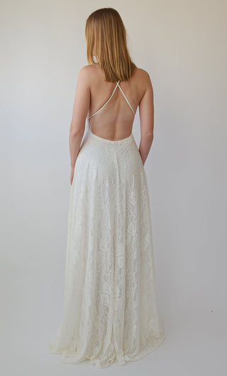New Collection 2023 Bohemian Ivory Lace Spaghetti Straps Maxi Wedding dress #1385 Maxi Blushfashion