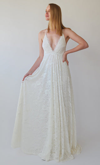 New Collection 2023 Bohemian Ivory Lace Spaghetti Straps Maxi Wedding dress #1385 Maxi Blushfashion
