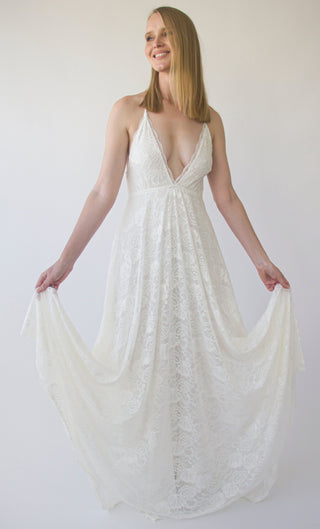 New Collection 2023 Bohemian Ivory Lace Spaghetti Straps Maxi Wedding dress #1385 Maxi Custom Order Blushfashion
