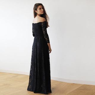 Off-The-Shoulder Black Floral Lace Long Sleeve Maxi Dress 1119 Maxi Blushfashion