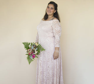 Off-The-Shoulder Blush Pink Lace Dress #1340 Maxi Blushfashion