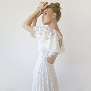 Open Back Wedding Dress, Lace Short Sleeves Bridal Dress #1360 Maxi Blushfashion