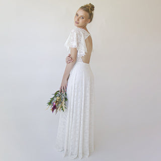 Open Back Wedding Dress, Lace Short Sleeves Bridal Dress #1360 Maxi Blushfashion