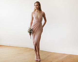 Pink Blush Wrap Tulip Dress with V Neckline #1154 Maxi Blushfashion