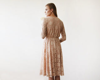 Pink Lace Long Sleeve Short Dress  #1161 Maxi Blushfashion